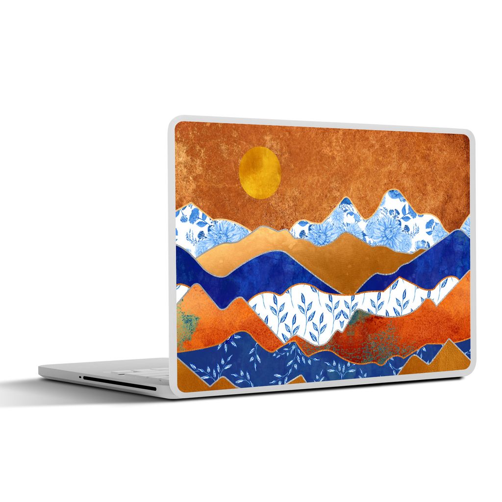 MuchoWow Laptop Aufkleber Sticker Cover Delfter Blau - Gold - Muster 30x22 cm - Laptop-Sticker