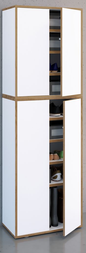 VCM Holz-Schuhschrank | Maße: B. 60 x H. 183 x T. 33 cm | Allzweckschrank | 9 Fächer | 4 Drehtüren - Salia Breite 60 cm