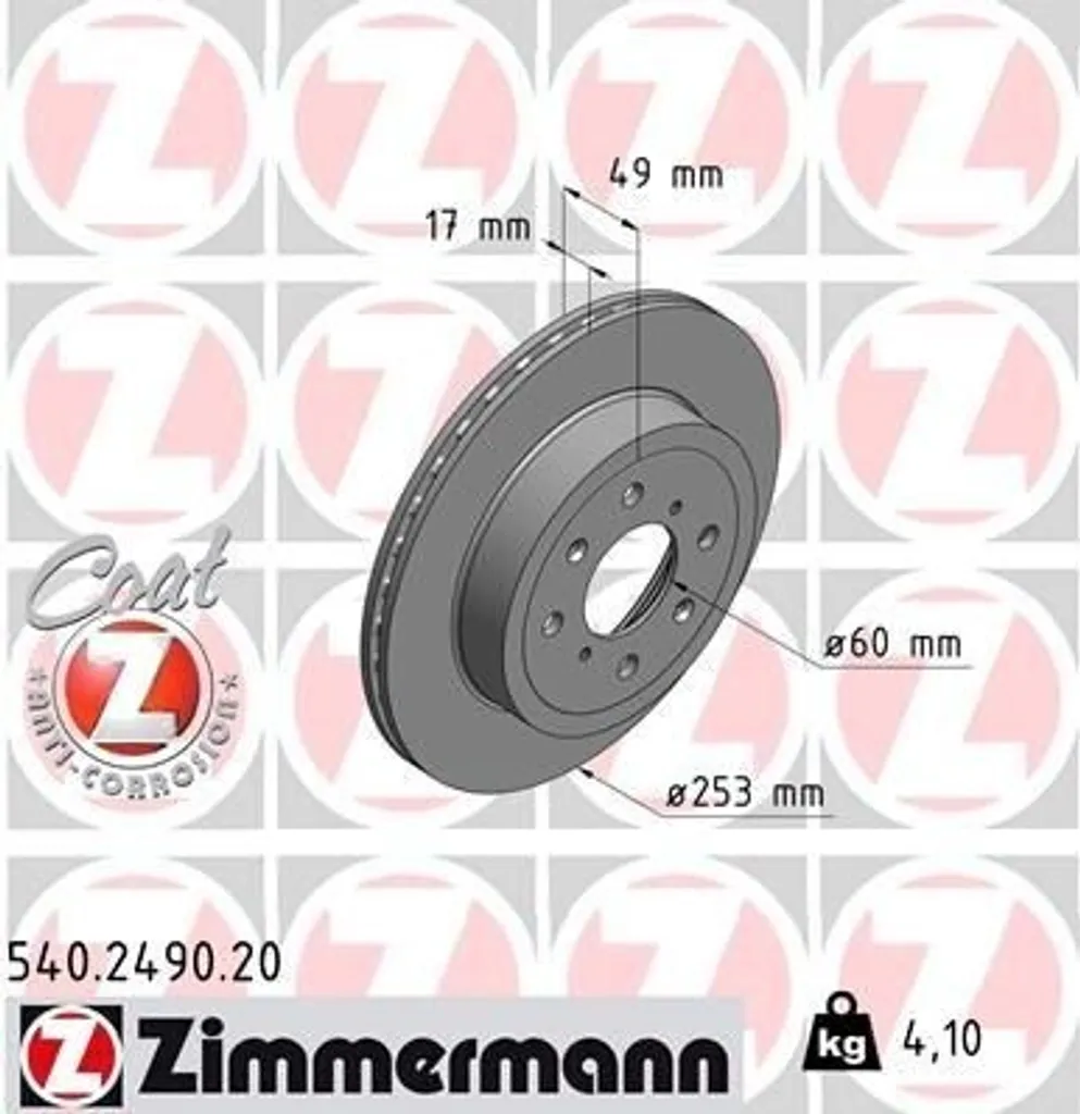 Disque de frein Zimmermann 540.2490.20 anticorrosion pour Agila A