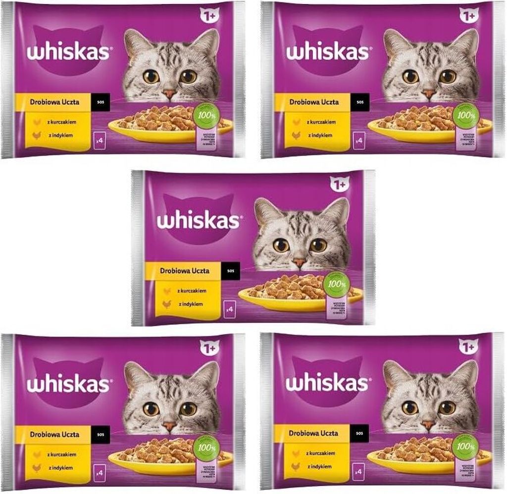 Whiskas Adult 1+ Nassfutter für Katzen in Sauce mit Huhn, Truthahn, 20 Portionsbeutel 5x4x85g