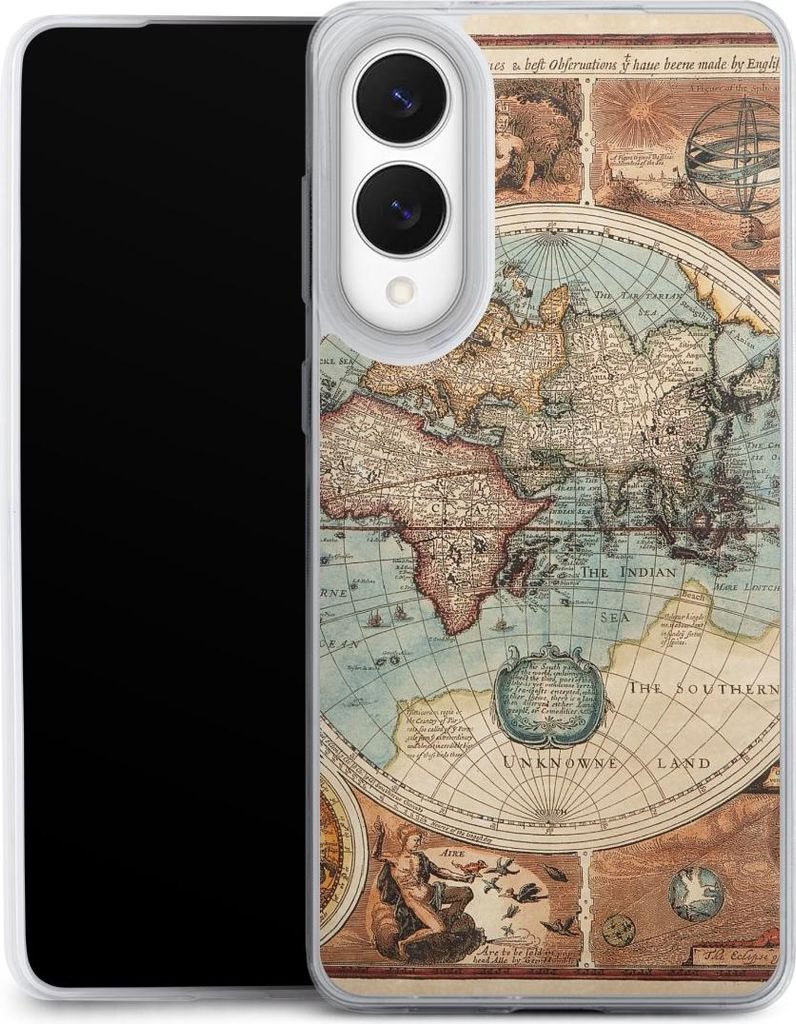 DeinDesign Slim Hülle für Samsung Galaxy S25 Edge Silikon Case Ultra Dünn Handyhülle Landkarte Vintage Weltkarte