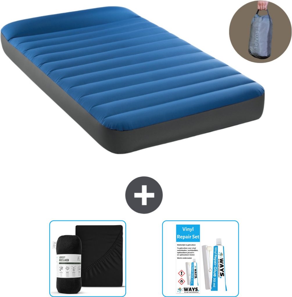 Intex Luftbett - 1 Person - 99 x 191 x 22 cm - Blau - Inklusive Pumpe - Spannbettuch en Reperaturset