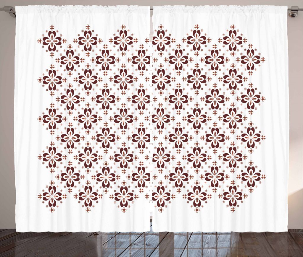 ABAKUHAUS Retro Rustikaler Gardine, Indonesische Mutter Tile, Schlafzimmer Kräuselband Vorhang mit Schlaufen und Haken, 280 x 245 cm, Braun und weiß