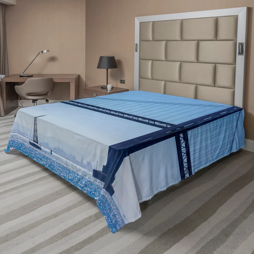 Drap de Lit Décoratif San Francisco pour Chambre Ambiance Voyage Bleu