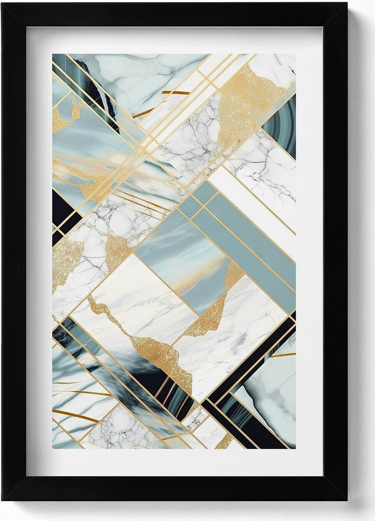 Geometrische Abstraktion mit Gold– Wandbild mit Rahmen – Gerahmtes Bild – Wanddekoration – 20x30 cm – Schwarz