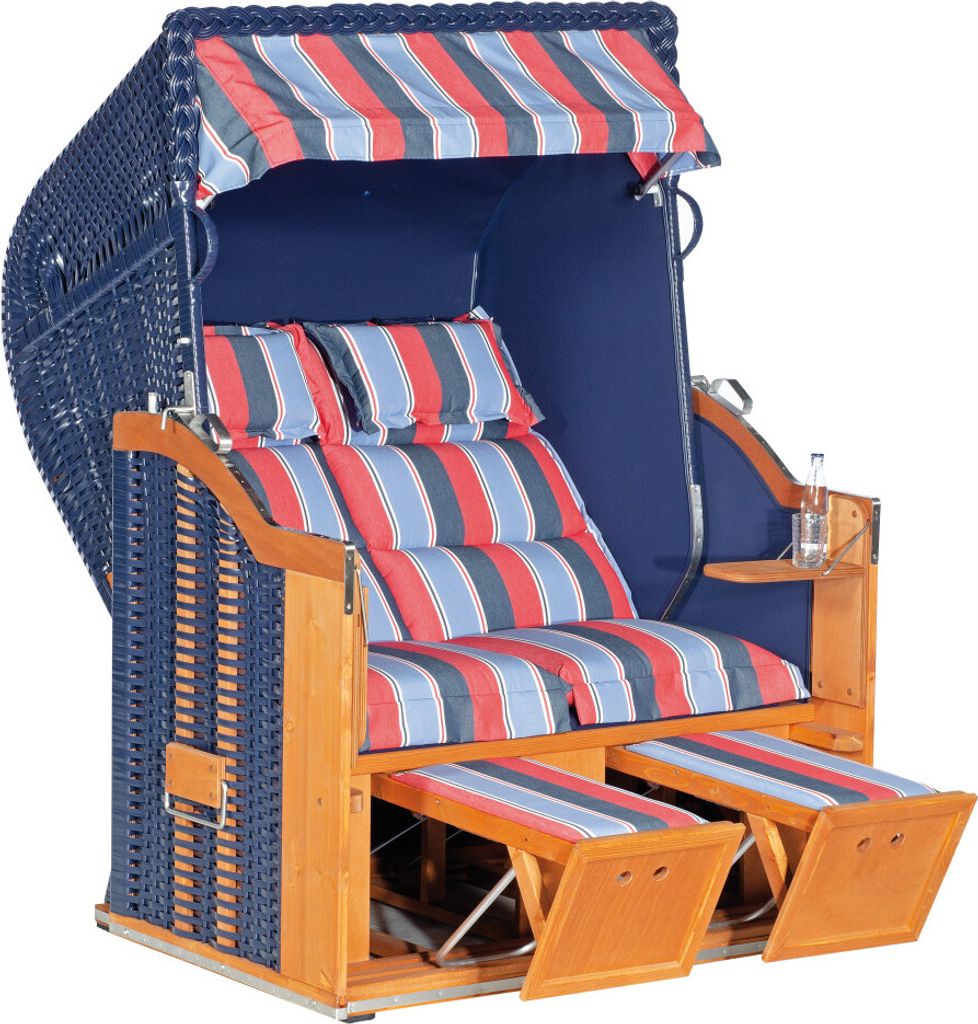 Strandkorb Classic Halbliegemodell 2-Sitzer Blau Gestreift