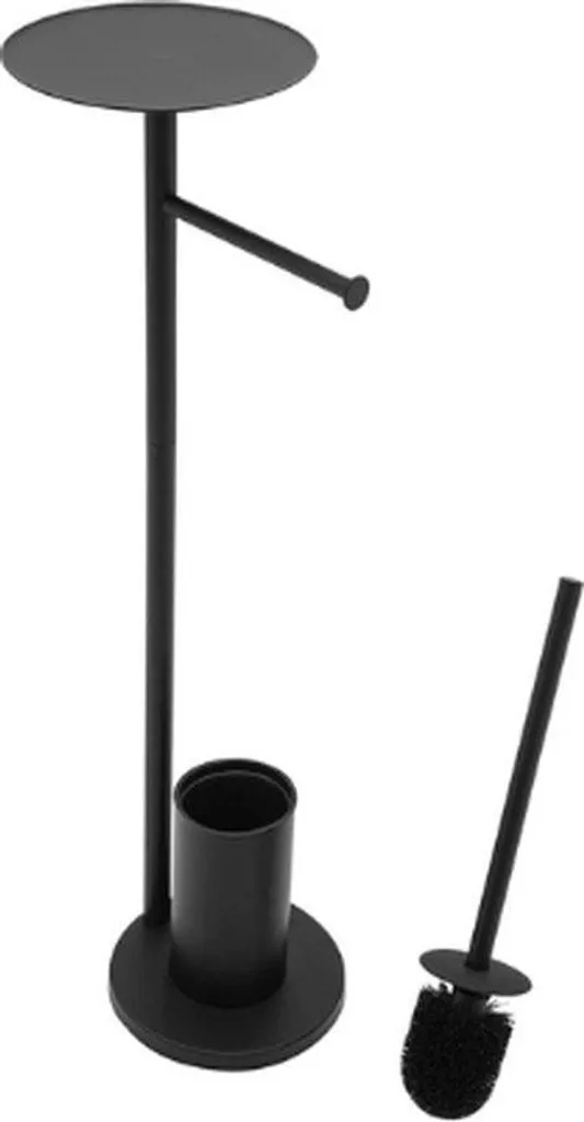 Combiné WC noir anti-basculement avec tablette et porte-papier chic