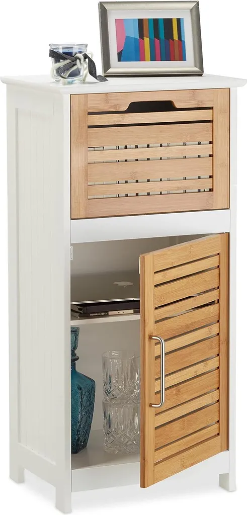 Mobiletto Relaxdays Bambù Bianco: Organizer Bagno Design Scandinavo