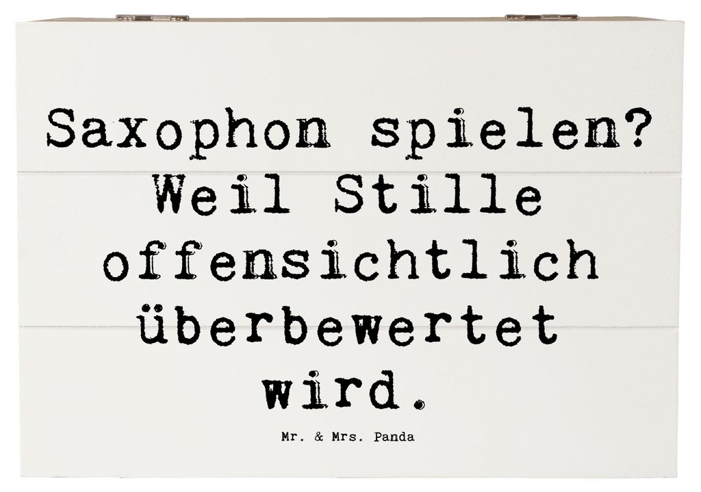 Mr. & Mrs. Panda Holzkiste Spruch Saxophon Leidenschaft 22 x 15 cm - Weiß - Geschenk, Klang, Musikinstrument, Holztruhe, Musik, Box, Schatulle, Me...