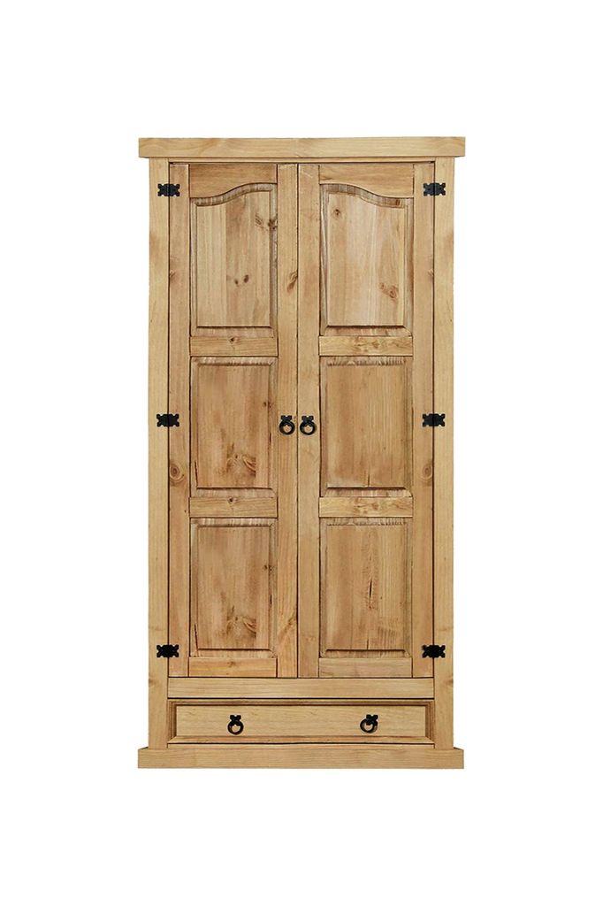SIT Möbel Kleiderschrank | 2 Türen, 1 Schublade | Kiefer-Holz massiv | Natur | B 102 x T 56 x H 205 cm | 19001-33 | Serie SCHRANK
