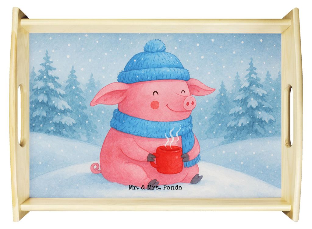 Mr. & Mrs. Panda Tablett Schwein Glühwein Design - Weiß - Geschenk, Punsch, Deko, Wintermotiv, Weihnachtsmarkt, aus holz, Glühschwein, Servierta...