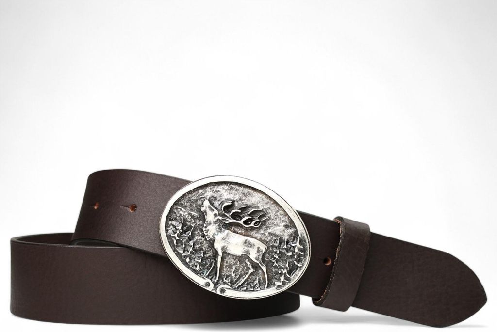 FRONHOFER Trachtengürtel mit Trachtengürtelschnalle Hirsch Motiv in Silber