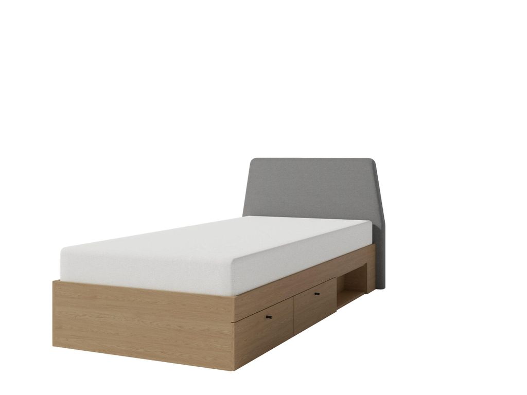 Bett – Jugendbett - Einzelbett - Stauraumbett - ALESSIO System – 90 cm – Dunkel Eiche - Praktisches Bett für Kinder & Jugendliche – Ohne M...