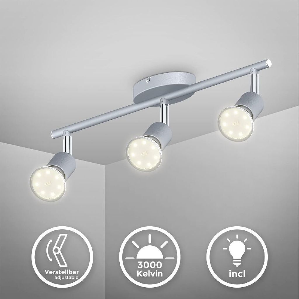 B.K.Licht - Plafoniera LED orientabile, include 3 lampadine Immagine del prodotto 