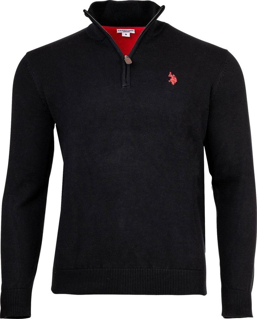 U.S. POLO ASSN. Herren Strickpullover mit Stehkragen - Half Zip, Logo, Baumwolle Schwarz XL