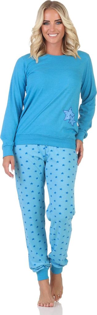Normann Damen Schlafanzug Pyjama langarm in Sterne Optik ; blau , 44