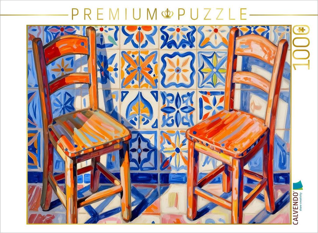 CALVENDO Puzzle Farbstühle - Stühle vor der Mosaikwand | 1000 Teile Lege-Größe 64x48cm Foto-Puzzle für glückliche Stunden