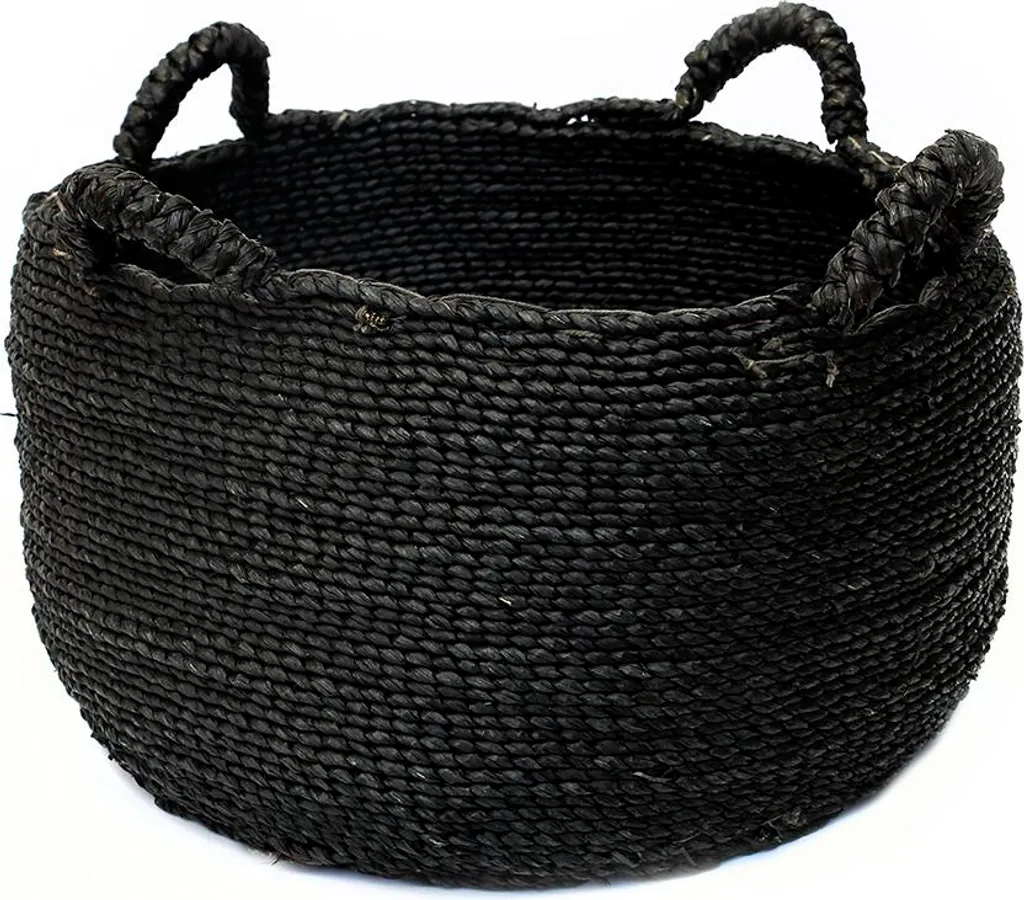 Panier herbe de mer noir 52x52x26cm - Corbeille de rangement tressée