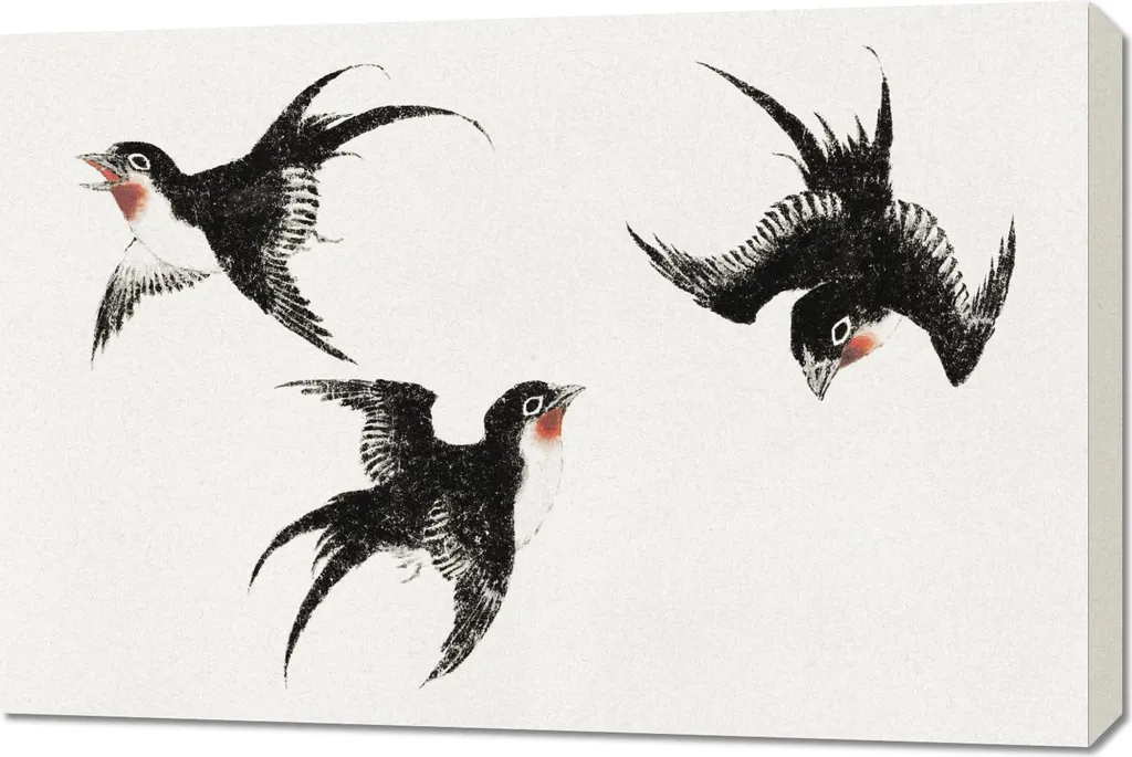 Quadro 90x60 Hokusai Birds Vintage - Stampa Artistica Giapponese Soggiorno