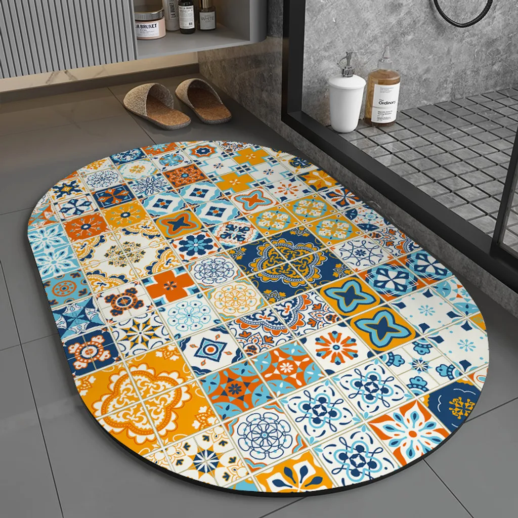 Tappeto Bagno Boho Chic Ovale 60x90 | Motivo Etnico Antiscivolo