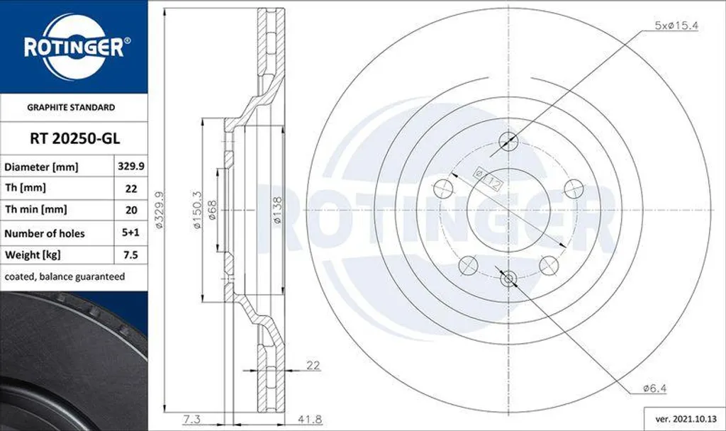Disque de frein ROTINGER RT 20250-GL pour Audi A6 4F OE 4F0615601D