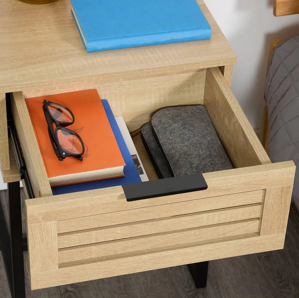 Table de chevet pour petite chambre avec tiroir et structure métal - 2