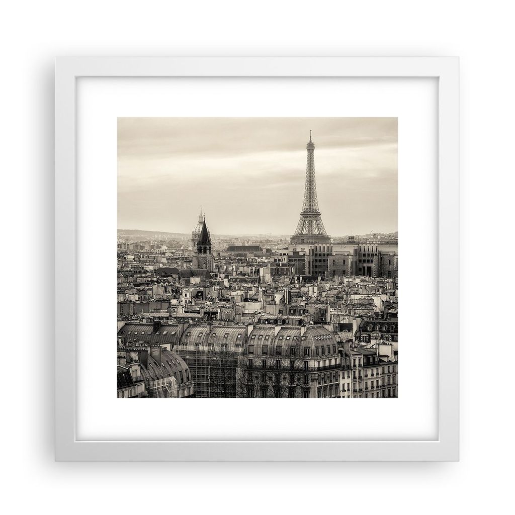 Gerahmtes Poster - Weißer Rahmen - Paris Stadt Zuhause - 30x30 cm - Wand Bild - Wanddeko - Wandbilder - Kunstposter - Wandposter - Bilderrahmen - ...