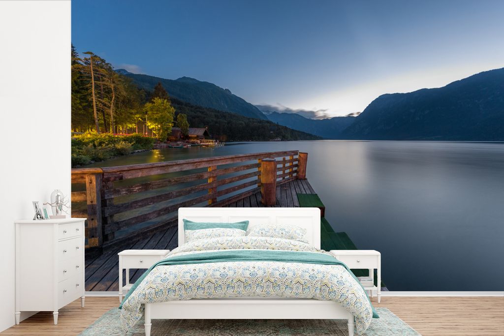 MuchoWow Fototapete für Wohnzimmer oder Schlafzimmer Wandtapete Vinyl Motivtapete Der ruhige Bohinjer See im Triglav-Nationalpark in Slowenien -...
