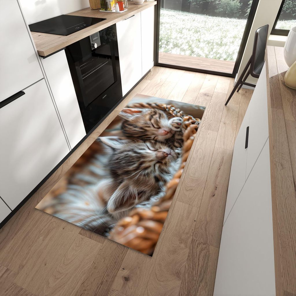 Küchenteppich 90x180cm rutschfest & abwischbar PVC Läufer - Kätzchen von Schlafende