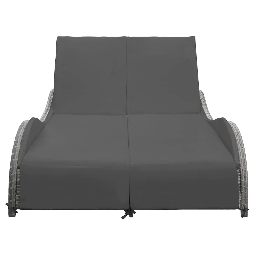 Bain de soleil double en résine tressée anthracite avec support stable - 2