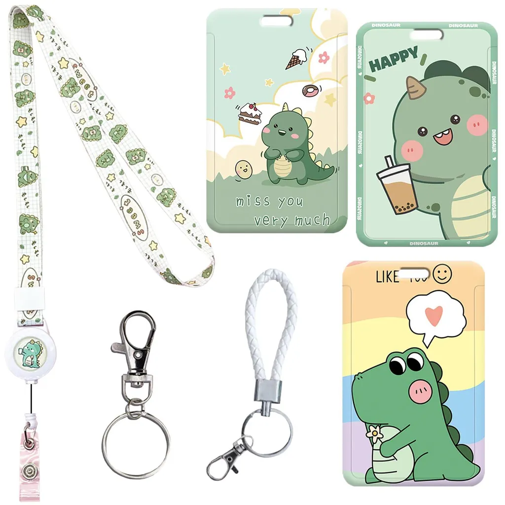 Lot porte-cartes Dino 3 en 1 avec chaîne réglable et clip de sécurité