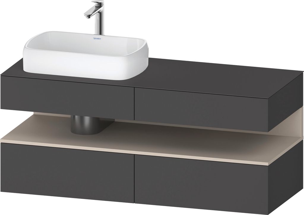 Duravit Qatego Konsolenwaschtischunterbau, 2 Auszüge, 2 Schubkästen, Ausschnitt links, 1400x550x600mm, Nische Taupe Supermatt, QA4765083490010