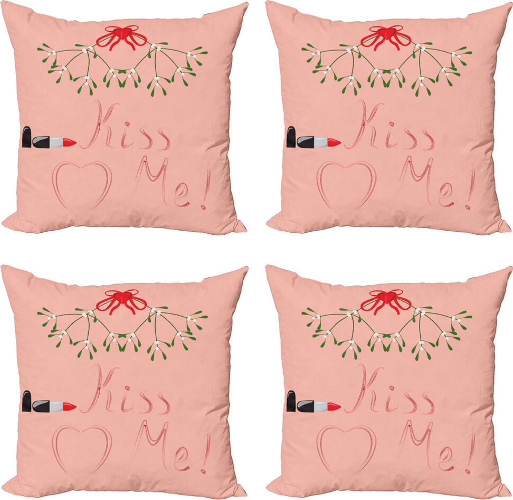 ABAKUHAUS Küss mich Kissenbezug Set (4 Stück), Romantisches Weihnachten, Moderner Doppelseitiger Digitaldruck, 50 cm x 50 cm, Blush Vermilion Grün