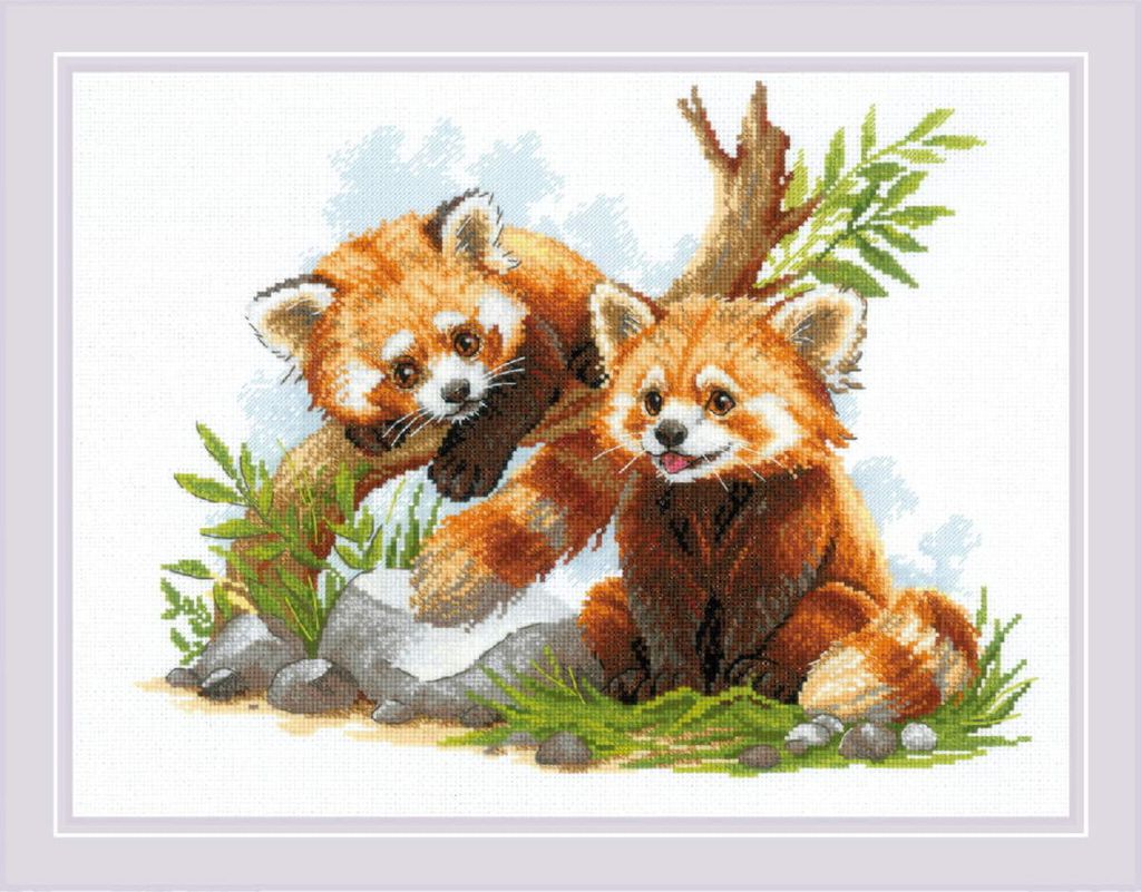 Riolis Kreuzstich Stickpackung "Rote Panda Babies", Zählmuster, 40x30cm