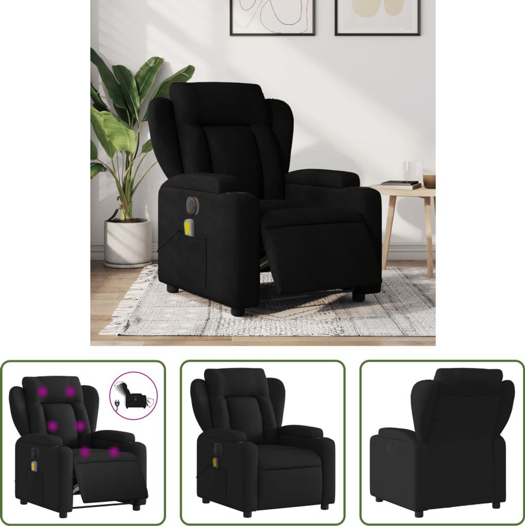 The Living Store Massagesessel Elektrisch Schwarz Stoff