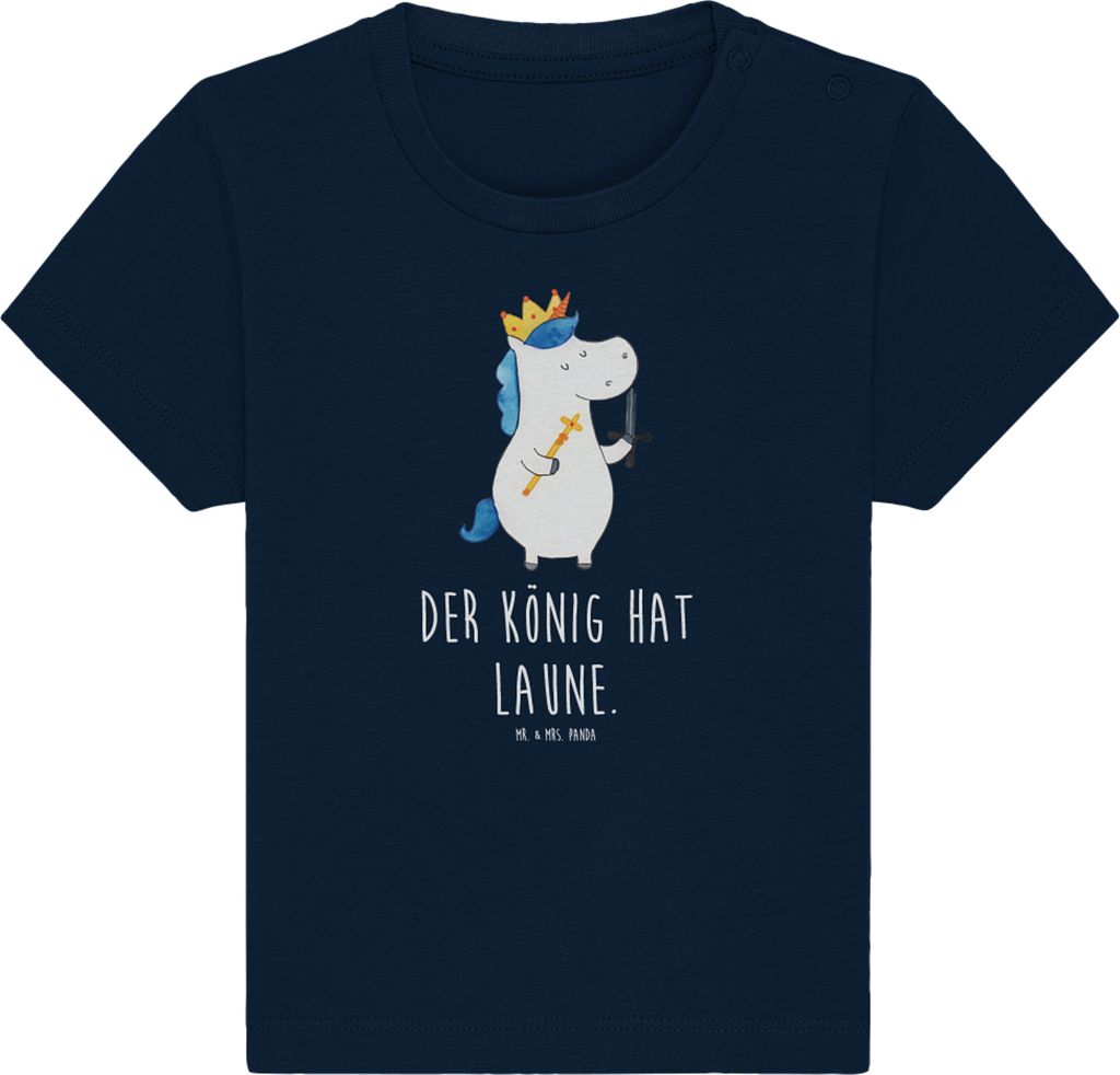 Mr. & Mrs. Panda T-Shirt Einhorn König mit Schwert 12. - 18. Monat - French Navy - Geschenk, Kinder Shirt, Mittelalter, Baby, Einhörner, Ritter, ...