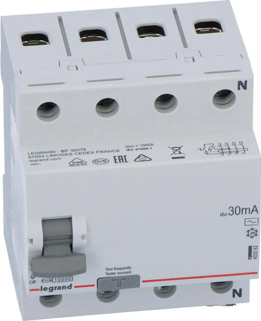 Interrupteur différentiel Legrand RX3 4P 25A 30mA 6kA - Réf 402062