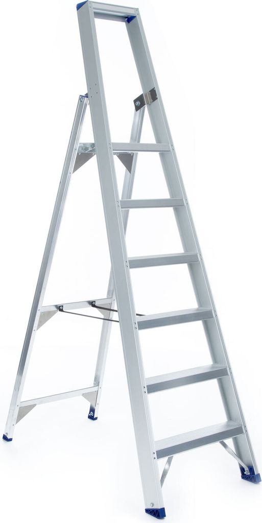 ASC Eurostairs Stufenstehleiter einseitig eloxiert mit Plattform 6 Stufen
