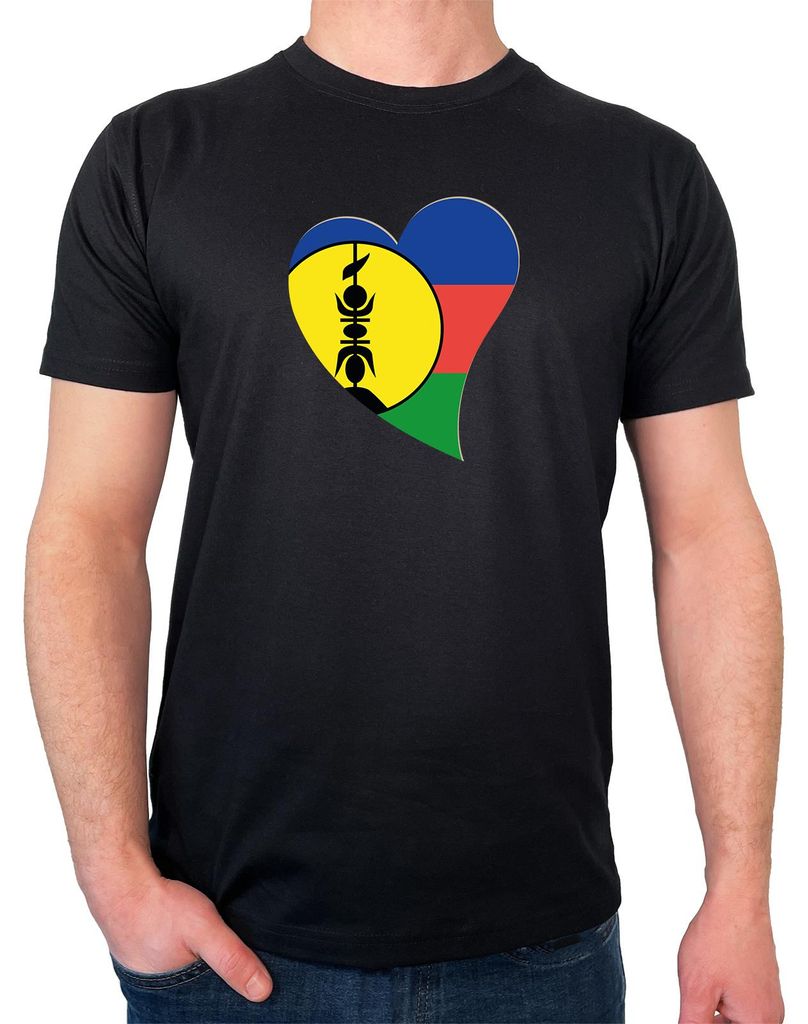 Huuraa Herren T-Shirt Neukaledonien Flagge Herz L Black Bio Baumwolle Fairtrade Herrenshirt Geschenkidee