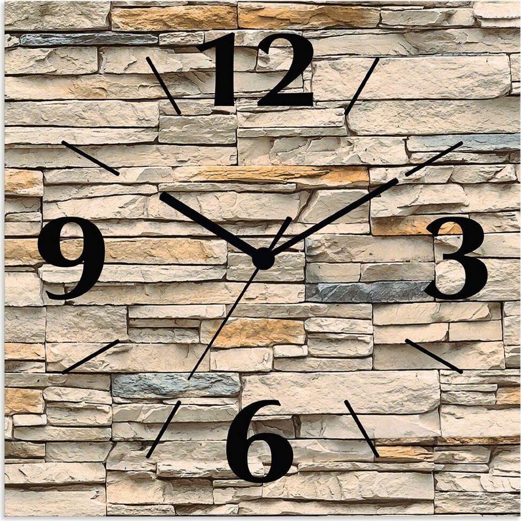 ARTland Wanduhr auf Alu Quarzuhr - schwarzer Zeiger Braune alte Ziegelmauer Größe: 30x30 cm