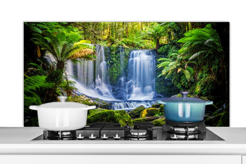KitchenYeah Spritzschutz Küche - Küchenrückwand - Wandschutz für Herd und Spüle - Dschungel - Wasserfall - Australien - Pflanzen - Natur 120...