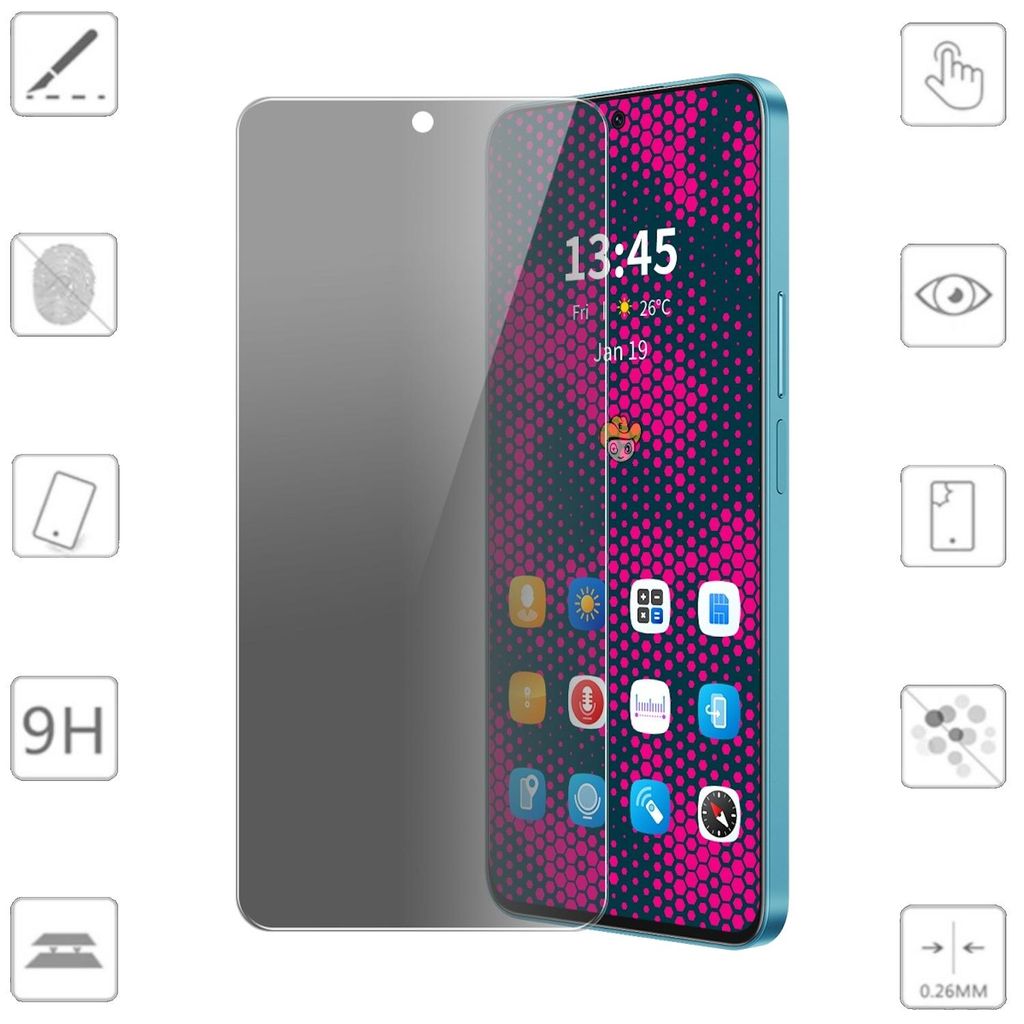Für Samsung Galaxy S24 FE 5G 2x 2.5D 0,26mm Privacy H9 Hart Produktbild 