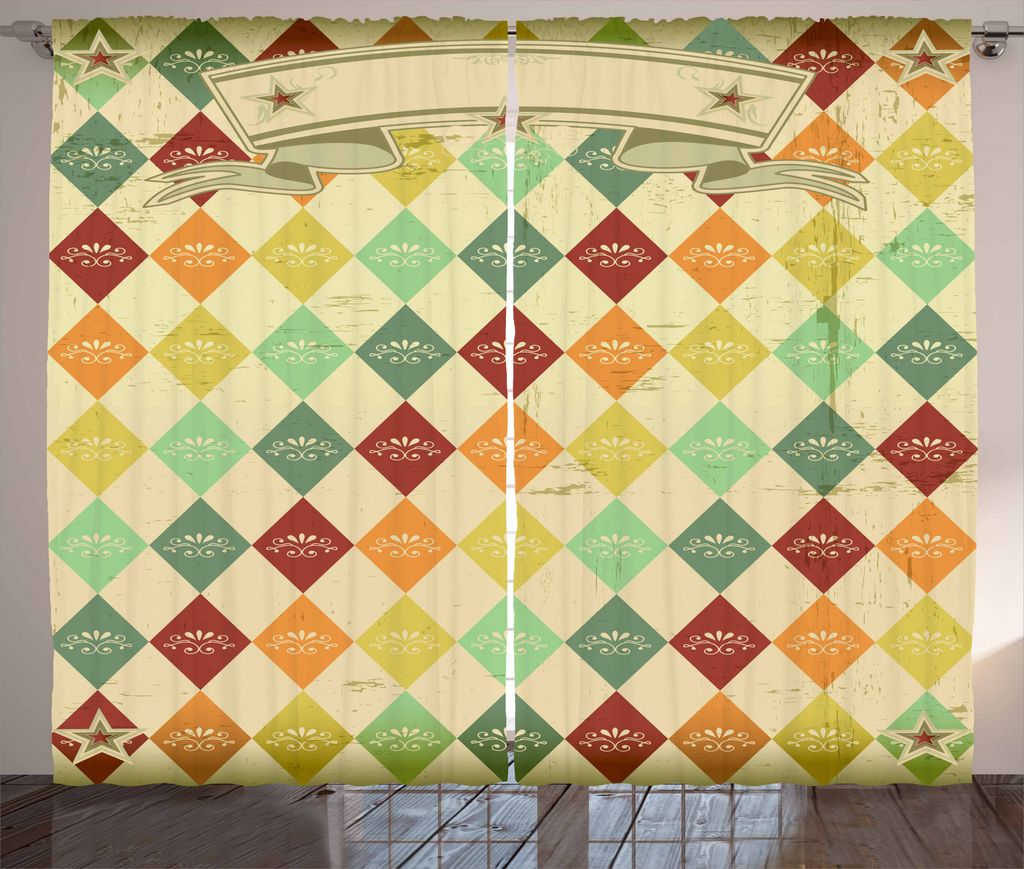 ABAKUHAUS Jahrgang Rustikaler Gardine, Stars and Victorian Strudel, Schlafzimmer Kräuselband Vorhang mit Schlaufen und Haken, 280 x 175 cm, Mehrfa...