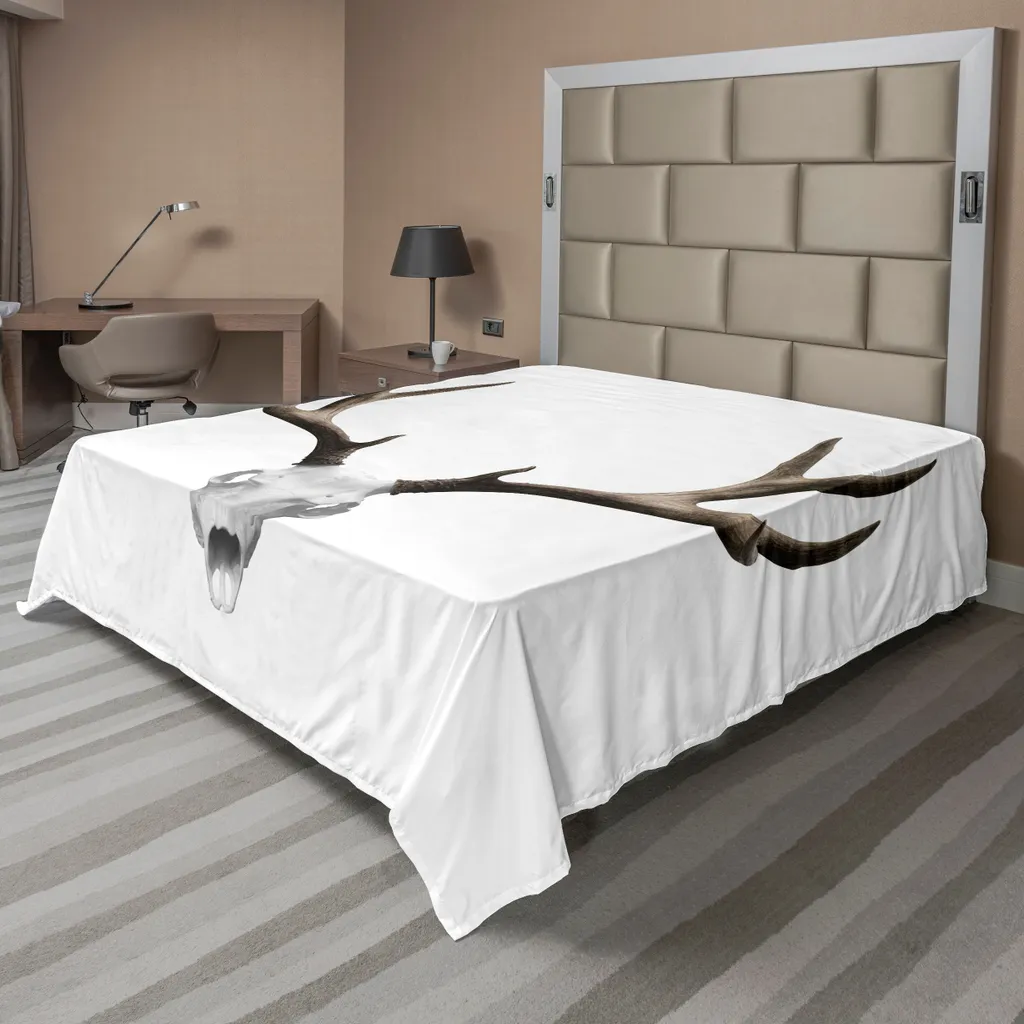 Drap de lit décoratif Halloween cerf et squelette 275x260 cm gris clair
