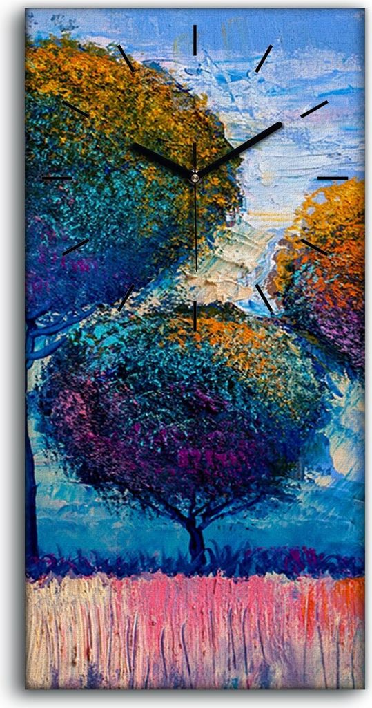 Wohnzimmer-Bild Leinwand Uhr Geräuschlos 30x60 Abstrakte Kunst Bäume malen - schwarze Hände