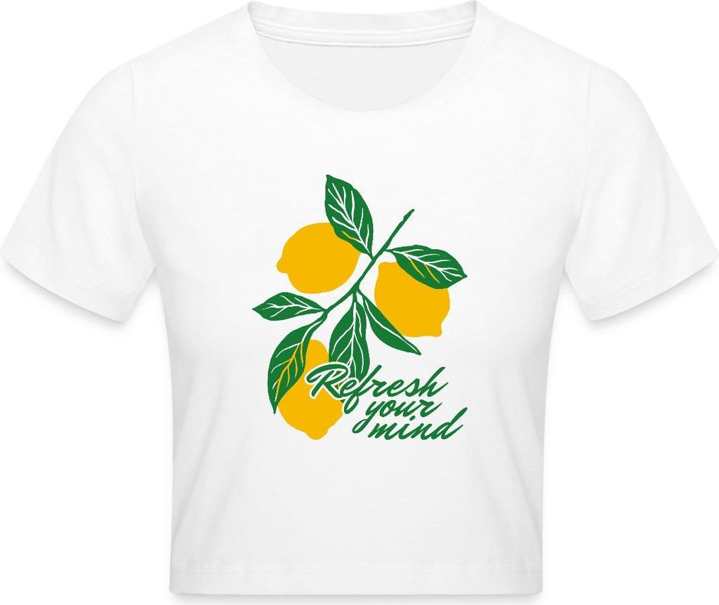 Spreadshirt Exotic Fruits Lemons Summer Refreshment Crop Top, L, Weiß