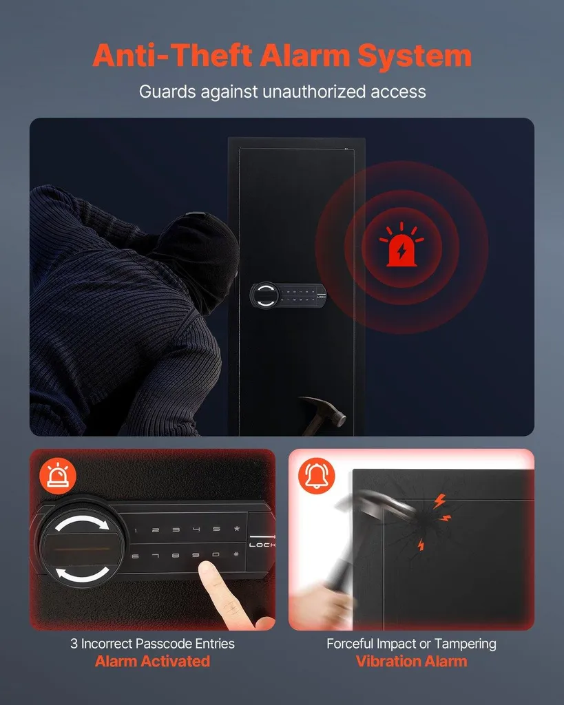 Armoire forte murale à code électronique et éclairage LED intégré noir - 4