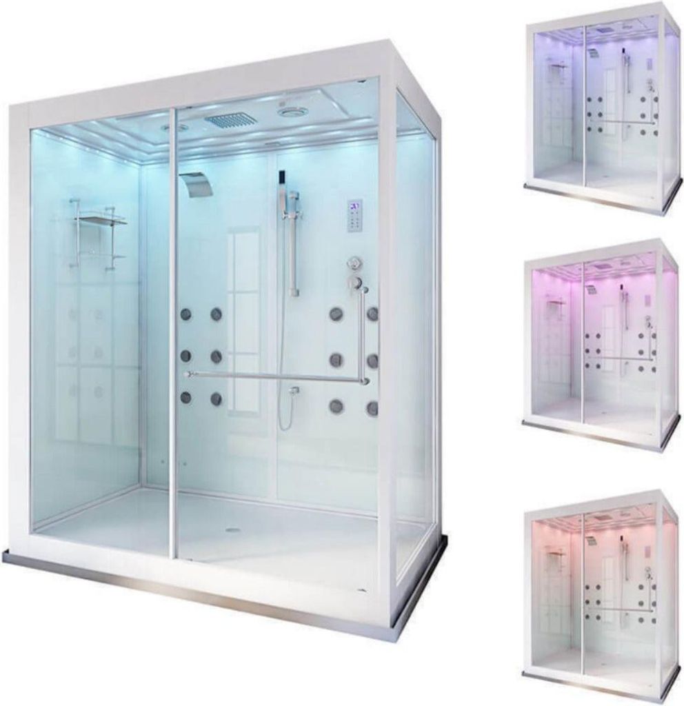 XXL Luxus LED Dampfdusche-Dampfsauna 180x130 Kombi Dusche SET+Radio Wasserfall