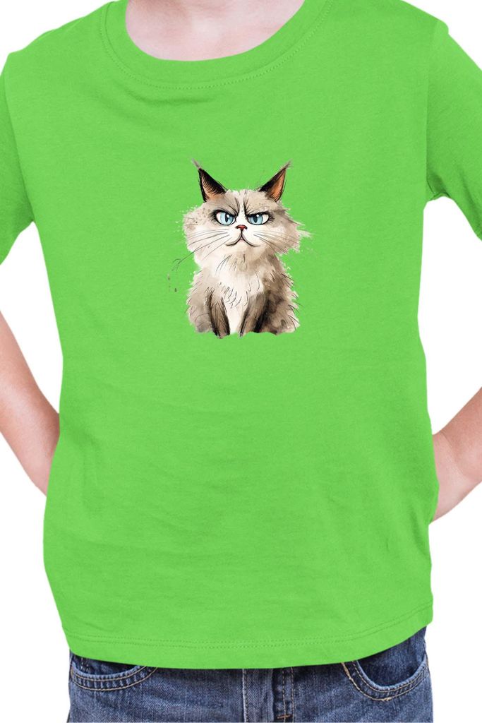Kinder T-Shirt Funny Cats Breeds Ragdoll Cat, 7-8 Jahr - 128 / Lime