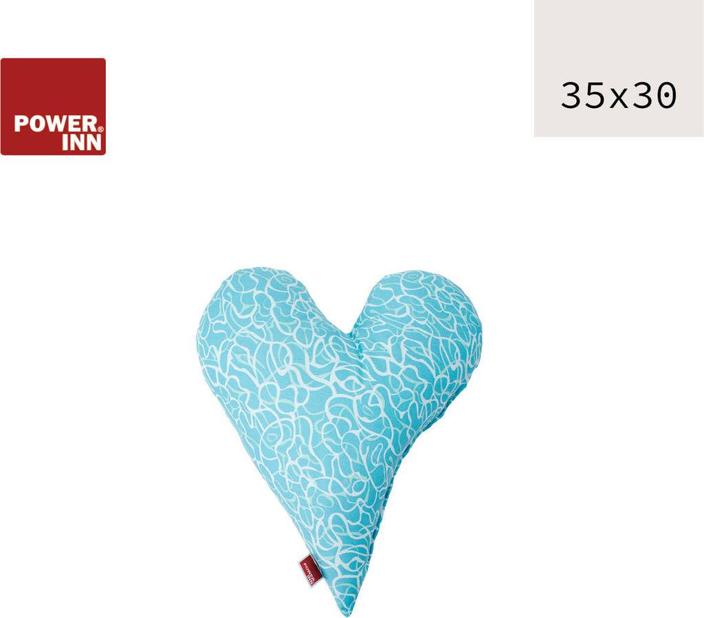 POWER INN Herzkissen klein | Türkis mit weißem Muster | Dekokissen | Kuschelkissen | Herz | Geschenk